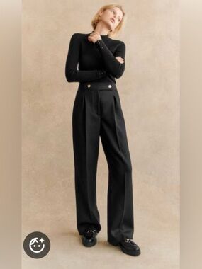Sezane Auguste Trousers Black Gold Button Size 34/US 2 NWT